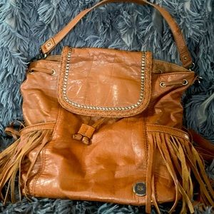 Leather Le Sac backpack/purse, warm brown tone